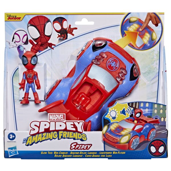 Hracia sada dopravných prostriedkov Hasbro Spiderman and His Amazing Friends Glow Tech Svetlá 2 Kusy so zvukom 4 kusov