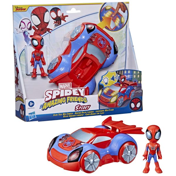 Hracia sada dopravných prostriedkov Hasbro Spiderman and His Amazing Friends Glow Tech Svetlá 2 Kusy so zvukom 4 kusov